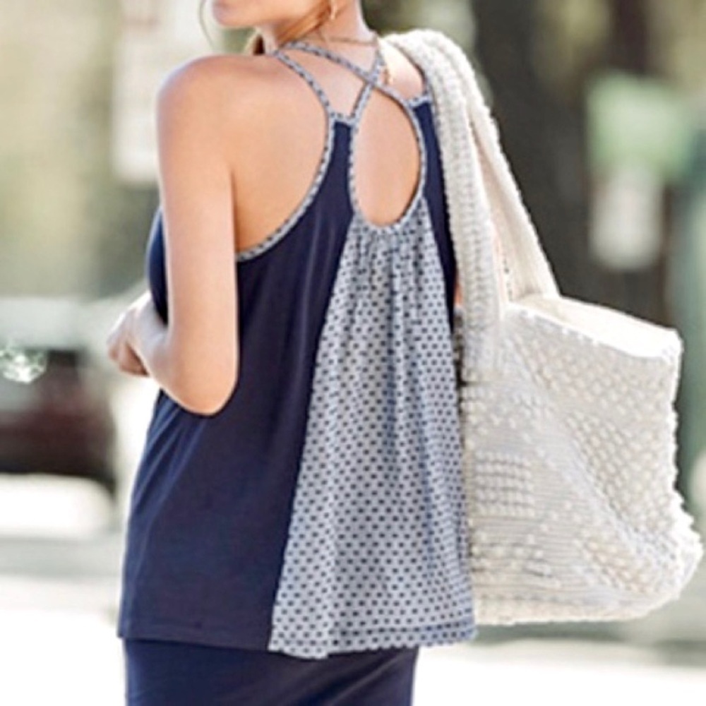 CAbi‎ Cross Back Tank NEW Navy/White